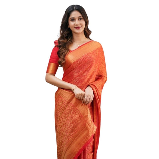 Orange Silk Printed Saree