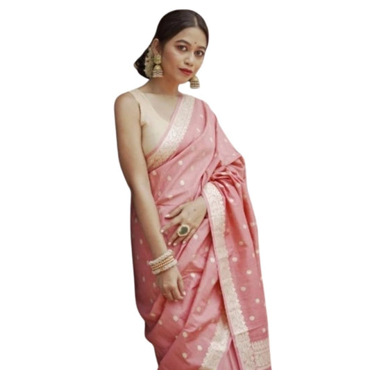 Peach Cotton Printed Saree