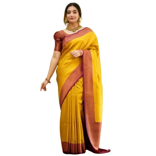 Yellow Silk Printed Saree