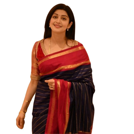 Navy Blue Silk Printed Saree