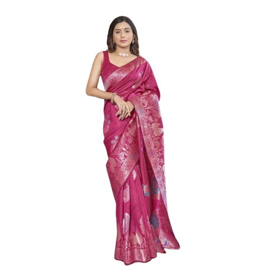 Rani Pink Silk Printed Saree