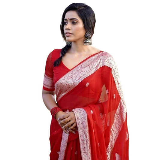 Red Cotton Printed Saree