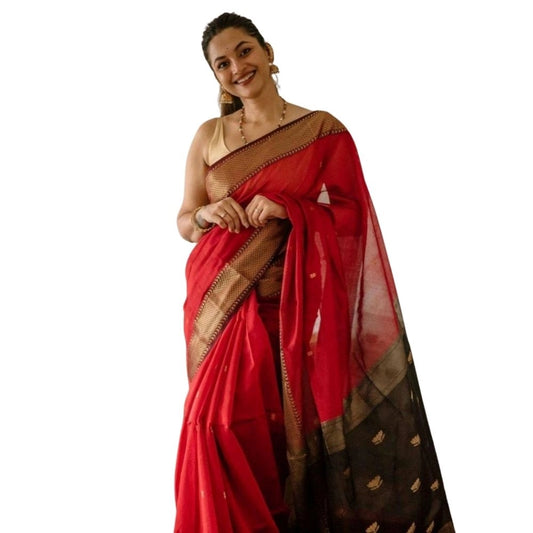 Red Cotton Printed Saree
