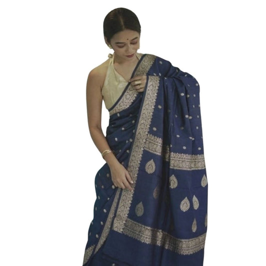 Navy Blue Cotton Printed Saree