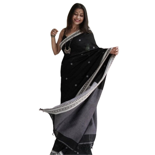Black Cotton Printed Saree