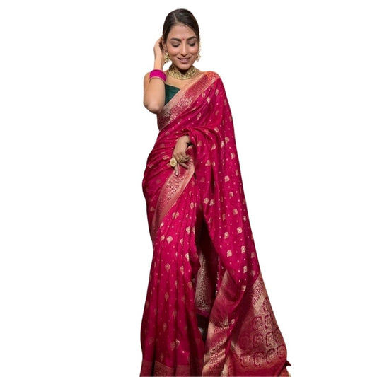 Rani Pink Silk Printed Saree