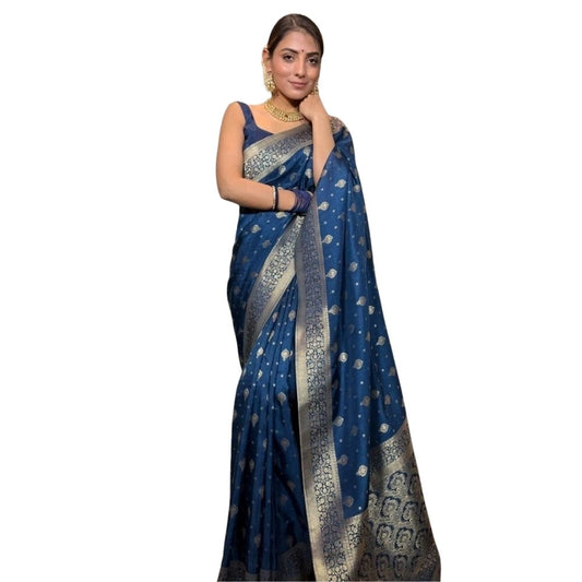 Rama Blue Silk Printed Saree