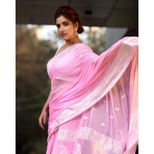 Pink Cotton Printed Saree
