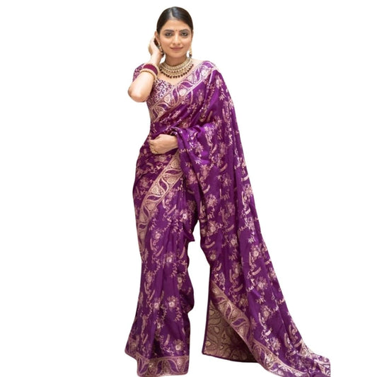 Purple Silk Printed Saree