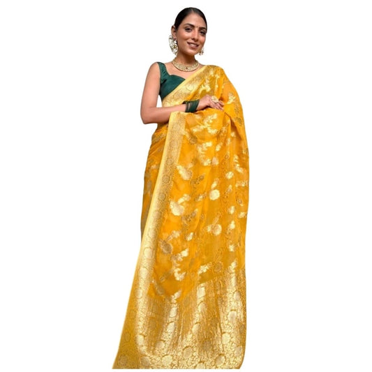 Gold Yellow Silk Printed Saree