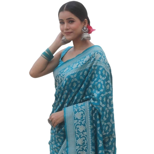 Sky Blue Silk Printed Saree