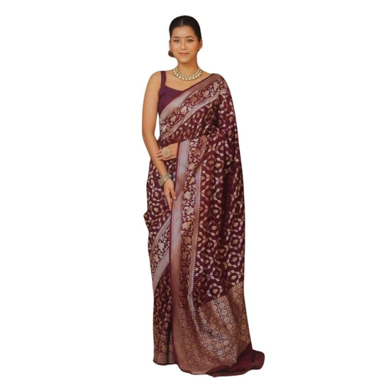 Maroon Silk Printed Saree