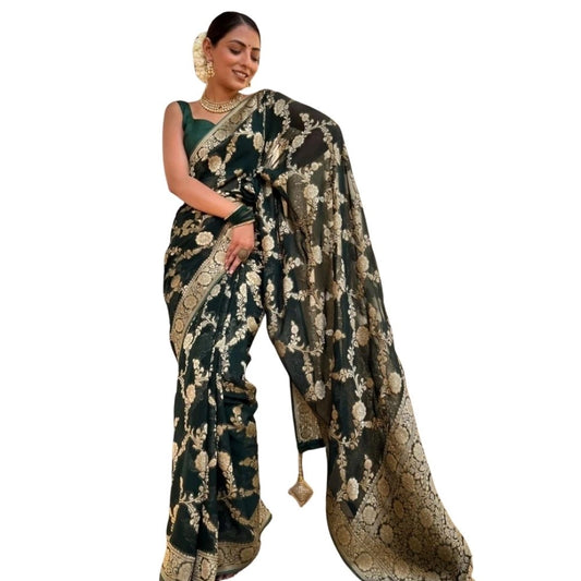 Dark Green Silk Printed Saree