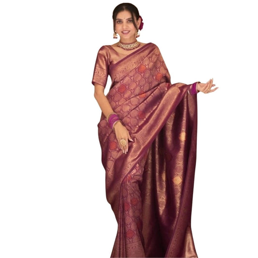 Wine Silk Printed Saree