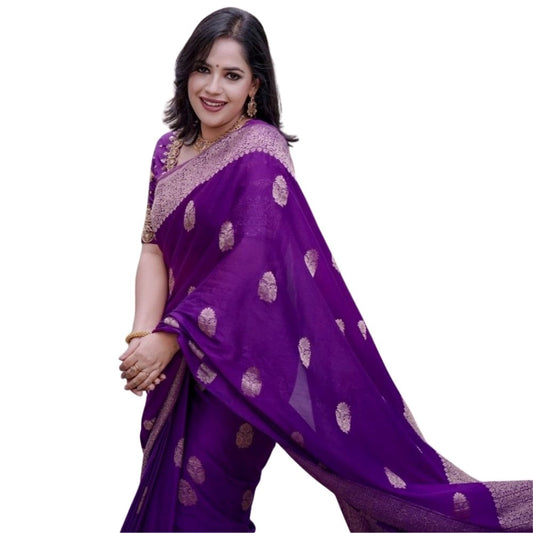 Purple Silk Printed Saree