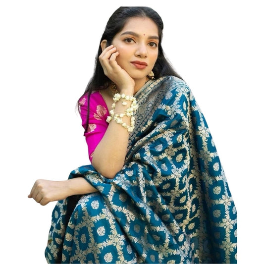 Sky Blue Silk Printed Saree