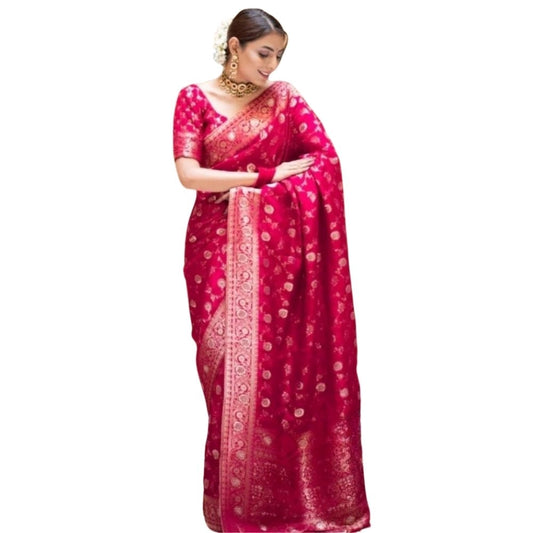 Rani Pink Silk Printed Saree