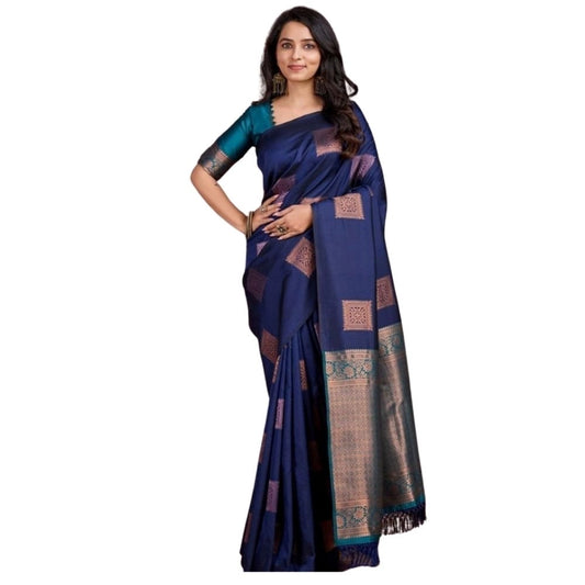 Navy Blue Silk Printed Saree