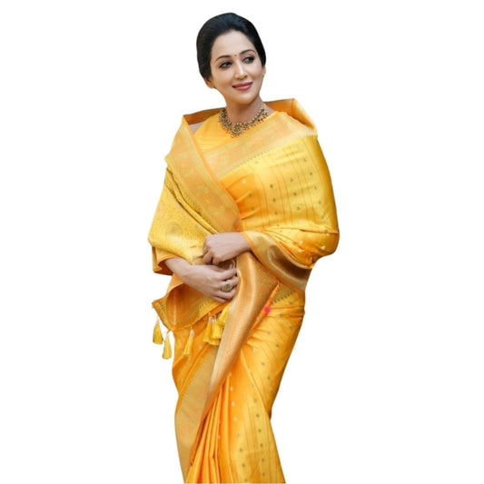 Yellow Silk Printed Saree