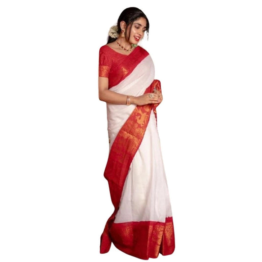 White Silk Printed Saree