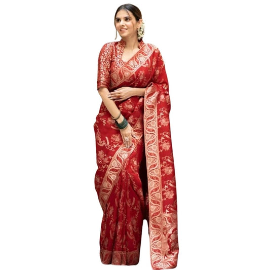 Red Silk Printed Saree