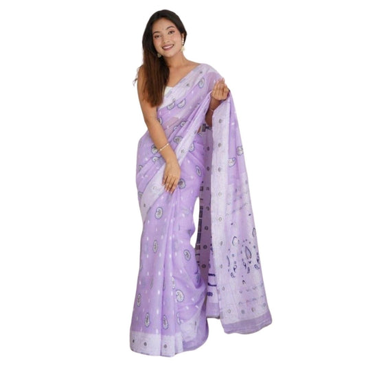 Lavender Cotton Printed Saree