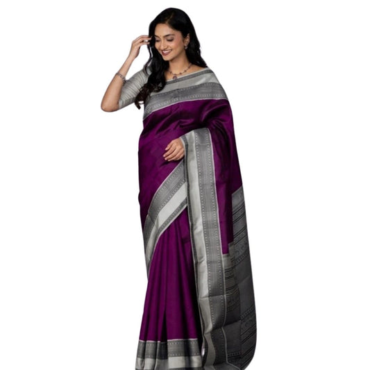 Purple Silk Printed Saree