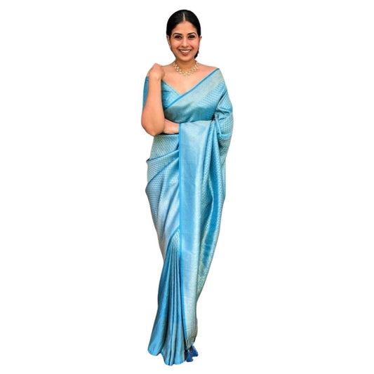 Sky Blue Silk Printed Saree