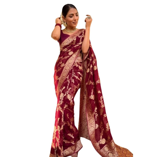 Maroon Silk Printed Saree