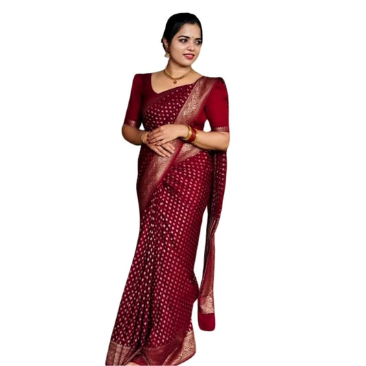Maroon Silk Printed Saree