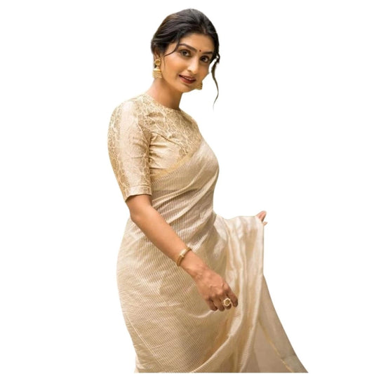 Off White Silk Printed Saree