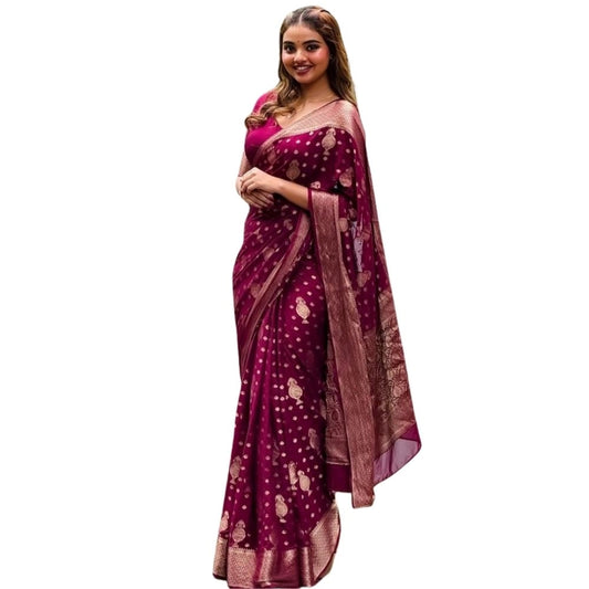 Wine Silk Printed Saree