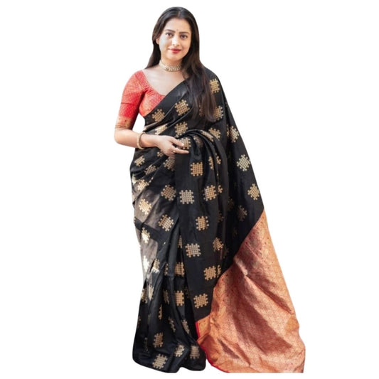 Black & Orange Silk Printed Saree
