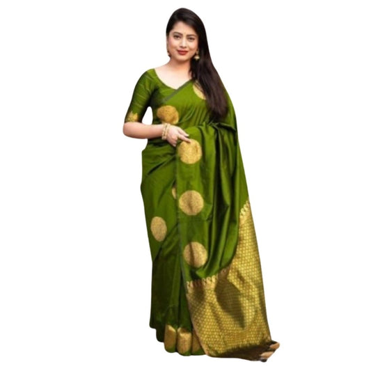 Olive Green Silk Printed Saree