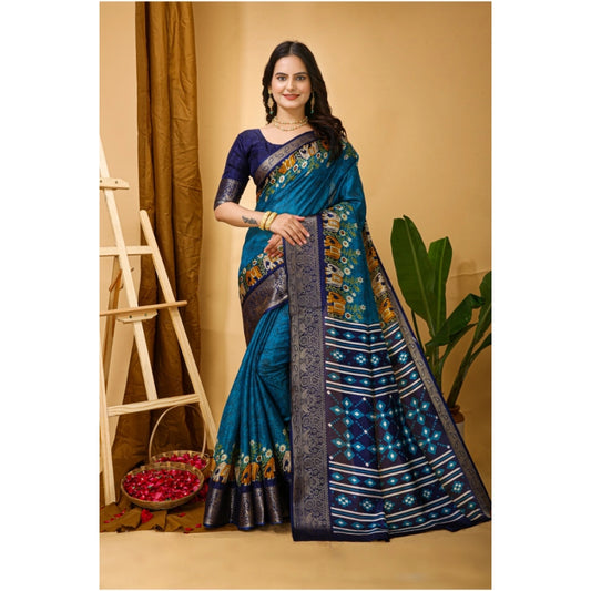 Blue Dola Cotton Kalamkari Saree