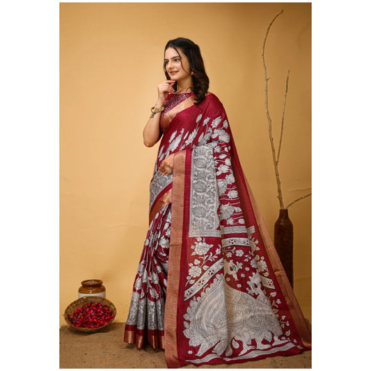 Maroon Handloom Cotton Kalamkari Saree