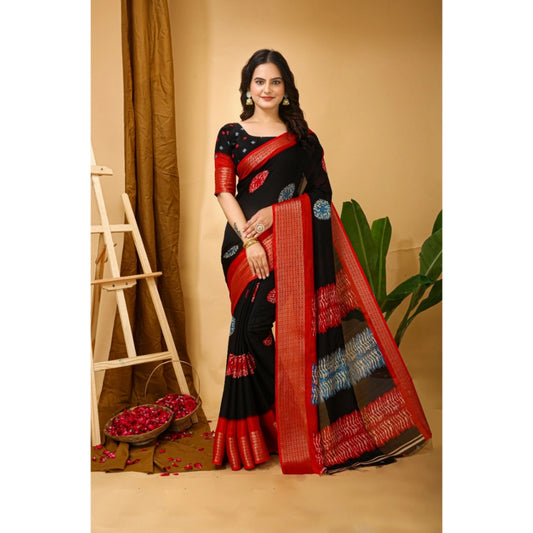 Black Blooming Marshmallow Kalamkari Saree
