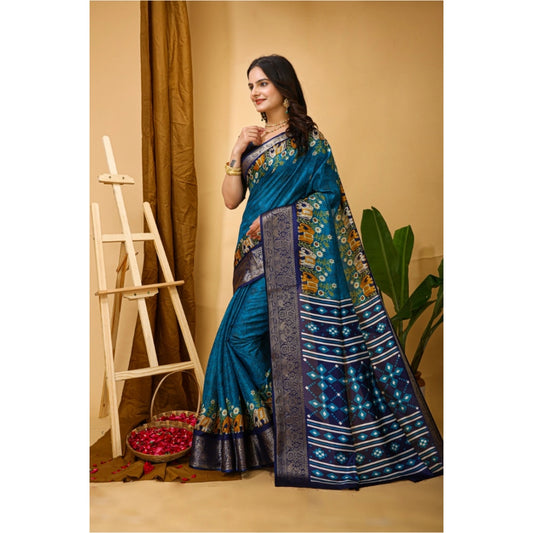 Blue Dola Cotton Kalamkari Saree