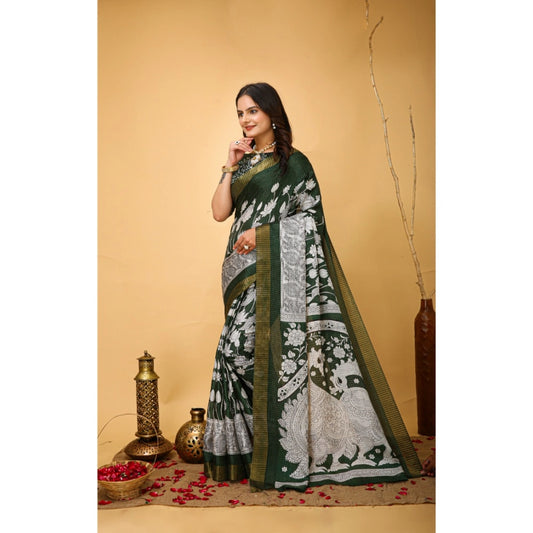 Green Handloom Cotton Kalamkari Saree