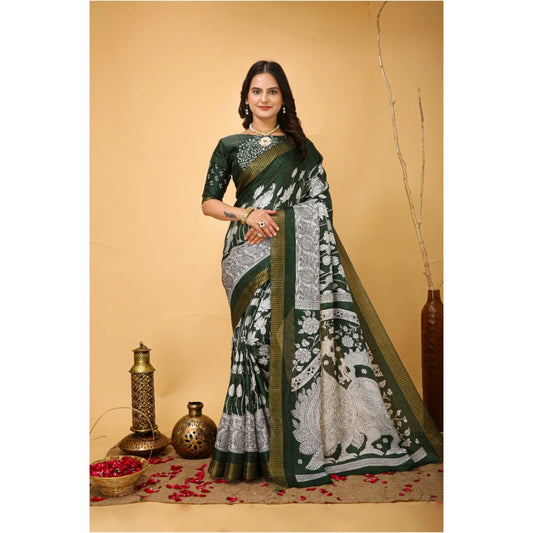 Green Handloom Cotton Kalamkari Saree