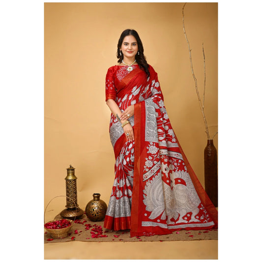 Red Handloom Cotton Kalamkari Saree