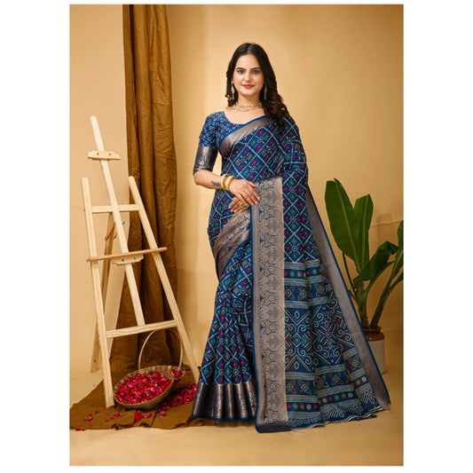 Blue Dola Cotton Kalamkari Saree