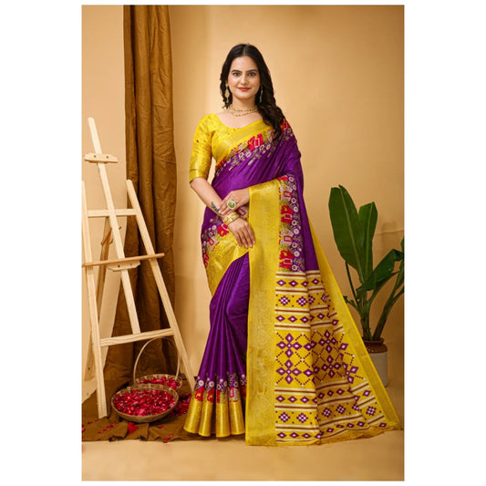 Purple Dola Cotton Kalamkari Saree