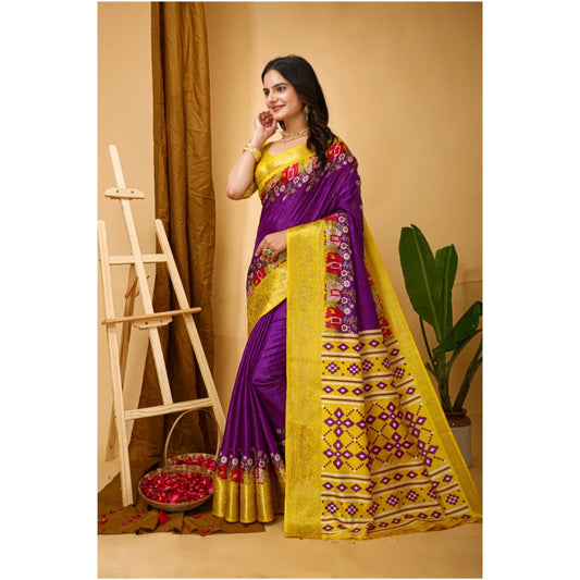 Purple Dola Cotton Kalamkari Saree