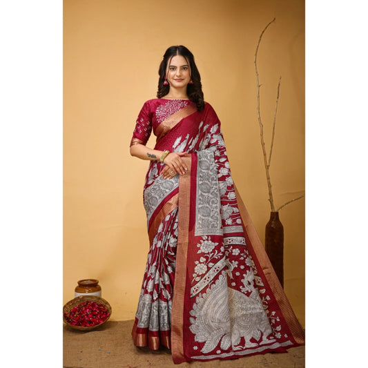 Maroon Handloom Cotton Kalamkari Saree