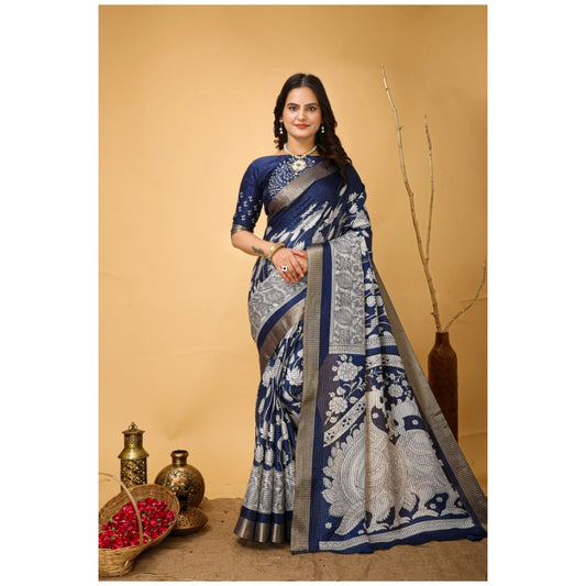 Blue Handloom Cotton Kalamkari Saree