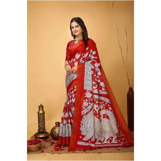 Red Handloom Cotton Kalamkari Saree