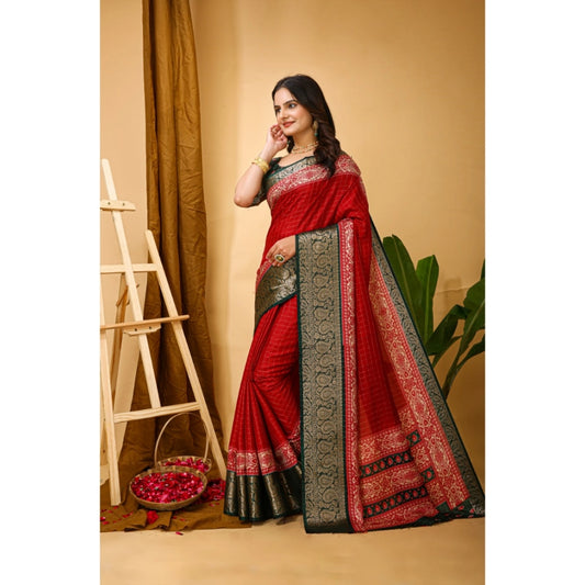 Red Dola Cotton Kalamkari Saree