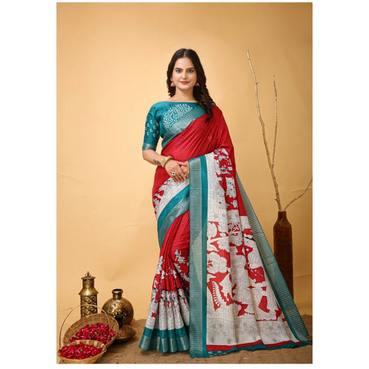 Red Handloom Cotton Kalamkari Saree