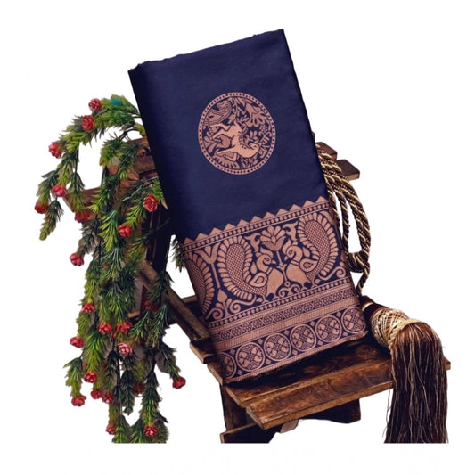 Navy Blue Lichi Silk Saree